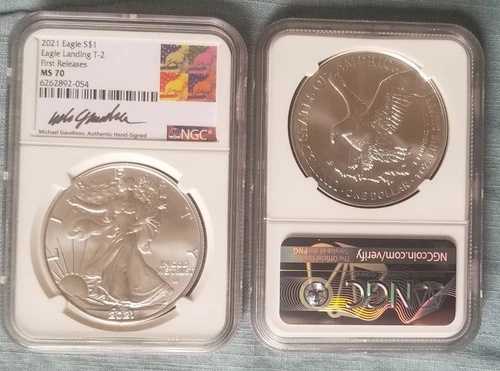 2021年 $1 タイプ2 シルバーイーグル NGC MS70 ファーストリリース マイケル・ガウディオソ（手持ち）