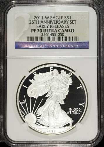 2011 W NGC PF 70 プルーフ アメリカン シルバー イーグル ☆☆ 25周年記念、早期リリース 050
