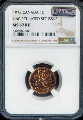 1975年カナダ小セント硬貨NGC MS67 RD MAC - 品質