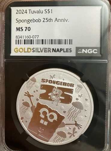 2024年 ツバル スポンジ・ボブ 25周年記念 1オンス 銀貨 NGC MS 70