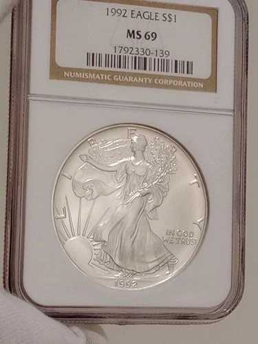 1992年 ASE アメリカン シルバー イーグル S$1 MS 69 コイン NGC
