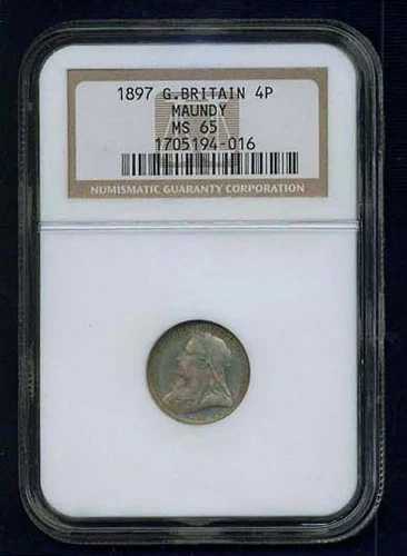 イギリス イングランド ヴィクトリア女王 1897年 4ペンス銀貨 NGC認定 MS65