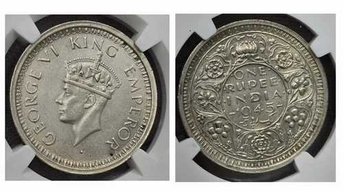 1945(B) インド ルピー銀貨 NGC UNC ボンベイ