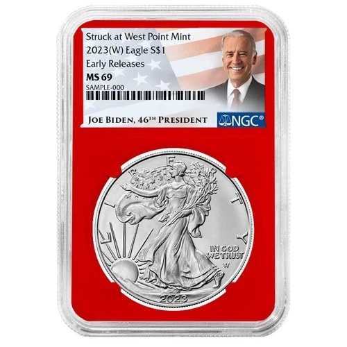 2023年 (W) 1ドル アメリカン シルバー イーグル NGC MS69 ER バイデン ラベル レッドコア