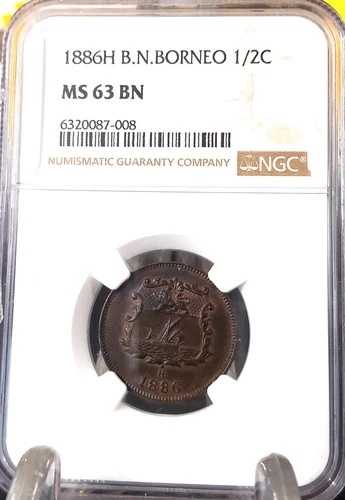 BR.N.ボルネオ 1886H 1/2セント MS 63 BN NGC