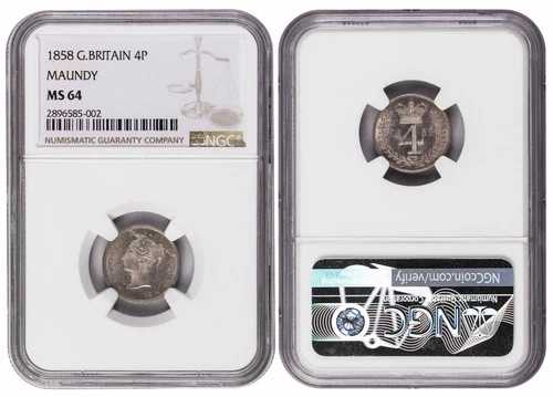 *** NGC *** 英国 ヴィクトリア *** 4 ペンス グロート *** マウンディ *** 1858 *** MS64 BU *** b3