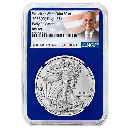 2023年 (W) $1 1オンス アメリカンシルバーイーグル NGC MS69 ER バイデンラベル ブルーコア