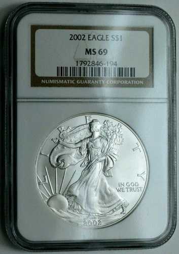 2002 NGC MS 69 アメリカン シルバー イーグル ドル 1 オンス 純銀グレードコイン!