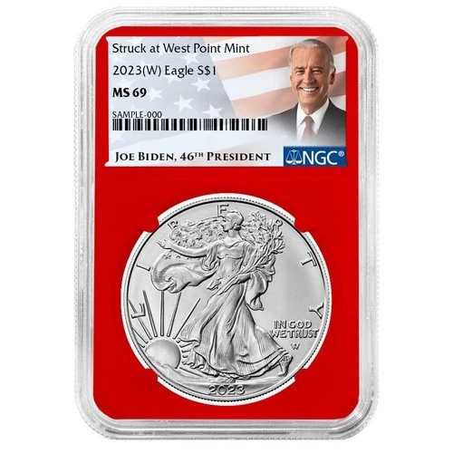 2023年 (W) $1 1オンス アメリカンシルバーイーグル NGC MS69 バイデンラベル レッドコア