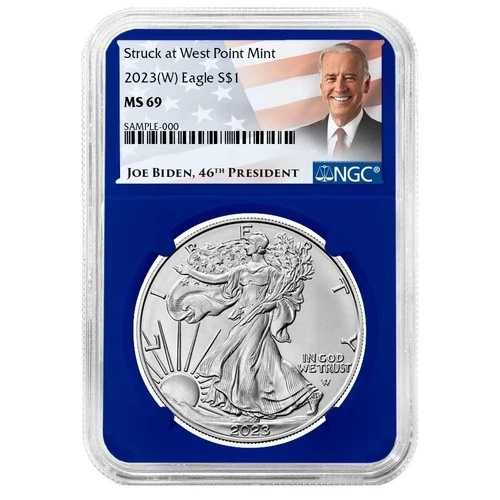 2023年 (W) $1 1オンス アメリカンシルバーイーグル NGC MS69 バイデンラベル ブルーコア