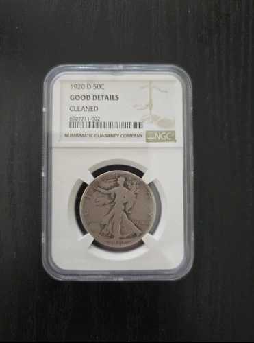 1920-D ウォーキング・リバティ・ハーフダラー。細部まで良好。軽くクリーニング済み。