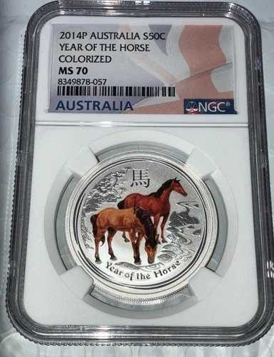 2014年 P オーストラリア イヤー・オブ・ザ・ホース NGC MS70 カラーライズ 1/2オンス .999 純銀