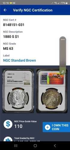 1880-S モルガン 1ドル銀貨 サンフランシスコ造幣局 NGC MS63 #8148151-031