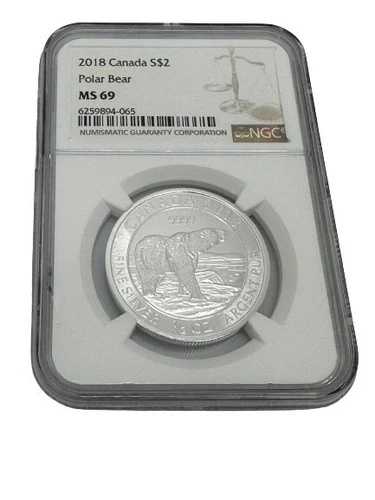 2018年カナダドル 2.5オンス シルバー ポーラーベア - NGC MS69 希少野生動物コイン