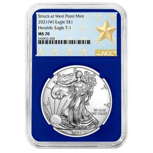 2021(W)$ 1タイプ1 アメリカンシルバーイーグルNGC MS70ウェストポイントスターラベルブルー-｜WORLD RESOURCE【QUEEN店】