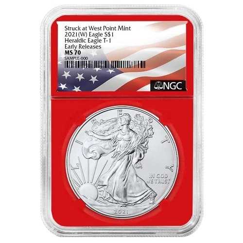 2021年 (W) $1 タイプ1 アメリカンシルバーイーグル NGC MS70 ER フラッグラベル レッドコア|WORLD RESOURCE【QUEEN店】