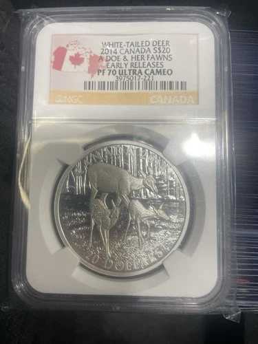 2014年カナダドル 20ドル シルバー オジロジカ NGC PF 70 ウルトラカメオ アーリーリリース