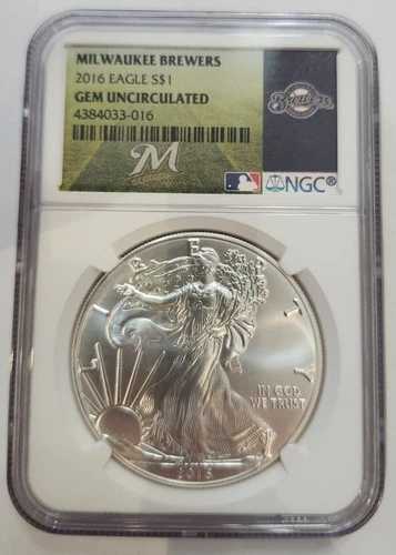 2016-P 1ドルウォーキング・リバティ・シルバー・ダラー NGC MS70 野球チーム・ブルワーズ MLBラベル