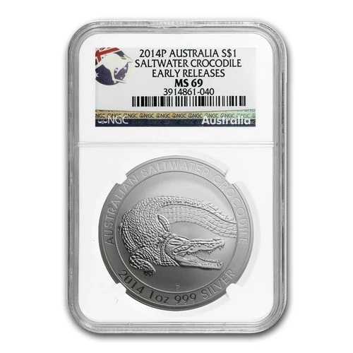 2014年 オーストラリア 1オンス シルバー ソルトウォータークロコダイル MS-69 NGC (ER)｜WORLD RESOURCE【QUEEN店】