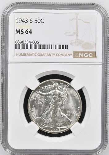 1943年 S ウォーキング・リバティ シルバー ハーフドル 50セント NGC MS64 8398334-005|WORLD RESOURCE【QUEEN店】