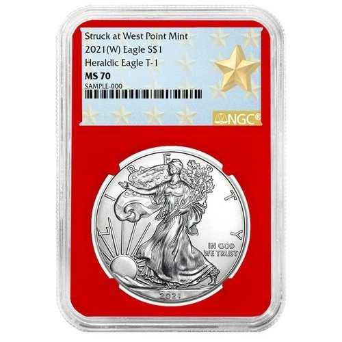 2021年 (W) 1ドル 1オンス T-1 アメリカンシルバーイーグル NGC MS70 ウェストポイント スターラベル レッド｜WORLD RESOURCE【QUEEN店】