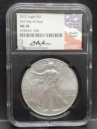 2022年 シルバーイーグル NGC MS 70 発行初日 - デビッド・ライダー