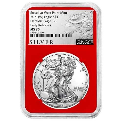 2021年 (W) $1 タイプ1 アメリカンシルバーイーグル NGC MS70 ER ALSラベル レッドコア