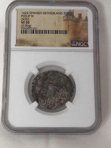 1624 NGC スペイン/オランダ シバー 3 スティバース フィリップ 4世 ドール VF 30 2.99g