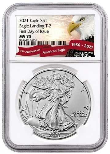 2021 NGC MS 70 タイプ2 アメリカンシルバーイーグル 35周年記念ホワイトラベル