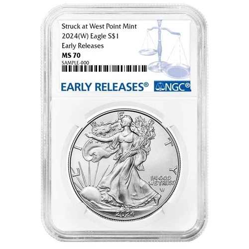 2024年 (W) $1 1オンス アメリカン シルバー イーグル NGC MS70 ER ブルーラベル