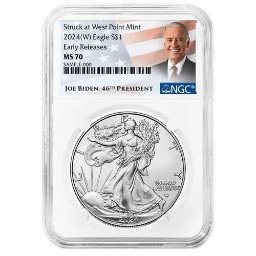 2024年 (W) 1ドル アメリカン シルバー イーグル NGC MS70 ER バイデン ラベル