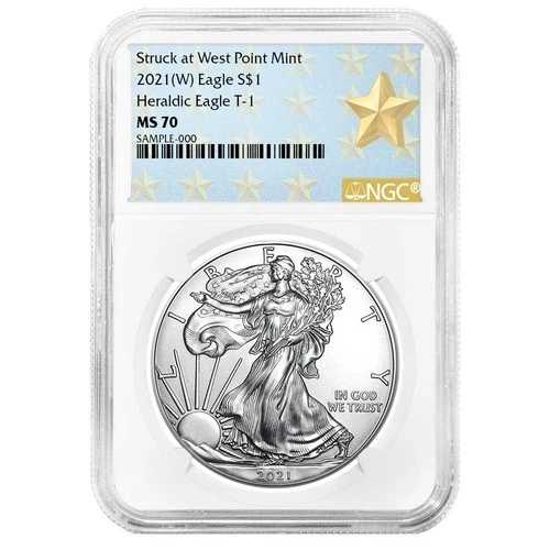 2021年 (W) 1ドル 1オンス T-1 アメリカンシルバーイーグル NGC MS70 ウェストポイントスターラベル