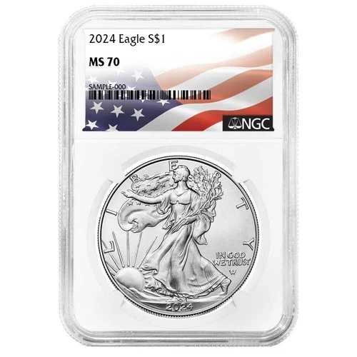 2024年 1ドル アメリカン シルバー イーグル NGC MS70 旗ラベル