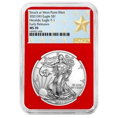 2021年 (W) $1 タイプ1 アメリカンシルバーイーグル NGC MS70 ER ウェストポイント スターラベル レッド|WORLD RESOURCE【QUEEN店】