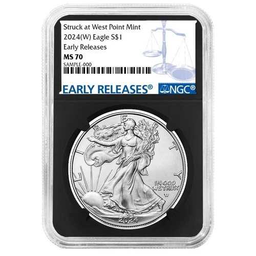 2024年 (W) $1 1オンス アメリカン シルバー イーグル NGC MS70 ER ブルーラベル レトロコア