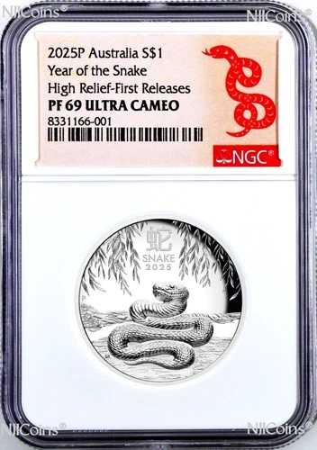2025年 オーストラリア 蛇年 ハイレリーフ 1オンス 銀貨 NGC PF69 FR 46,860円
