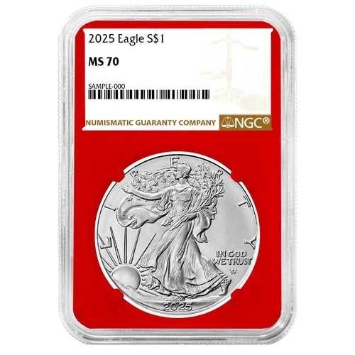 2025年 1ドル アメリカン シルバー イーグル NGC MS70 ブラウンラベル レッドコア