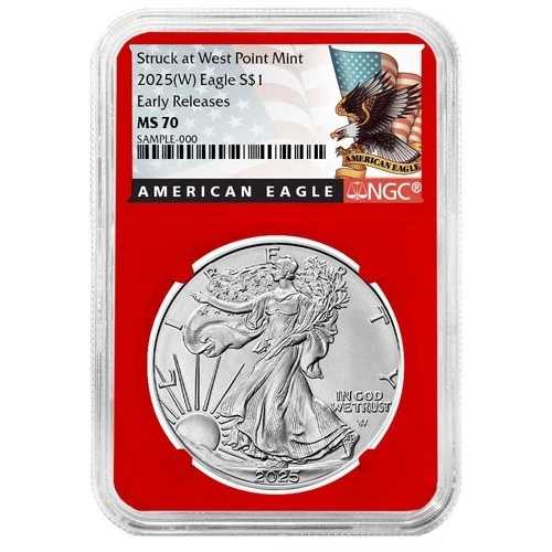 2025年 (W) 1ドル アメリカン シルバー イーグル NGC MS70 ER ブラックラベル レッドコア