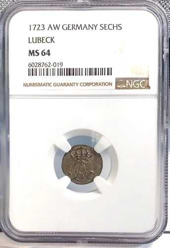 ドイツ リューベック 1723 AW シリング MS 64 NGC 希少