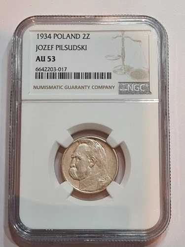 ポーランド、2 ズウォテ 1934、ピルスツキ、NGC AU53