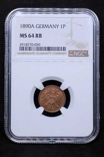 1890A ドイツ 1 ペニヒ .NGC MS 64 RB トップポップ #3