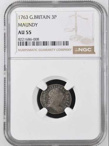 ハノーヴァー朝、ジョージ3世 1763年 聖別三ペンス 3ペンス NGC AU55 41,470円