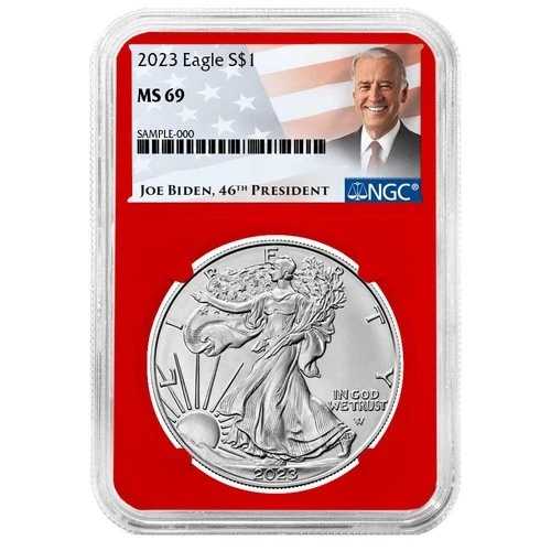 2023年 1ドル 1オンス アメリカンシルバーイーグル NGC MS69 バイデンラベル レッドコア
