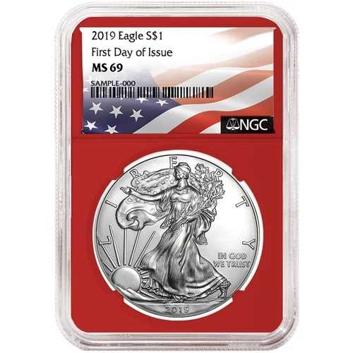 2019年 1ドル 1オンス アメリカンシルバーイーグル NGC MS69 FDIフラッグラベル レッドコア