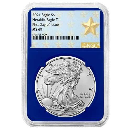 2021年 $1 タイプ1 アメリカンシルバーイーグル NGC MS69 FDI ウェストポイント スターラベル ブルー｜WORLD RESOURCE【QUEEN店】