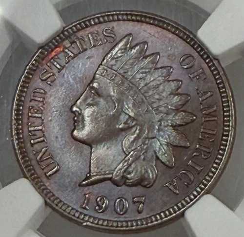 1907年 1セント インディアンヘッド セント - NGC MS64BN - 紫と青のトナー｜WORLD RESOURCE【QUEEN店】