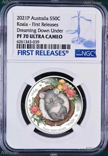 2021年 ツバル ドリーミング・ダウン・アンダー ? コアラ シルバー プルーフ NGC PF 70 1/2オンス コイン FR|WORLD RESOURCE【QUEEN店】