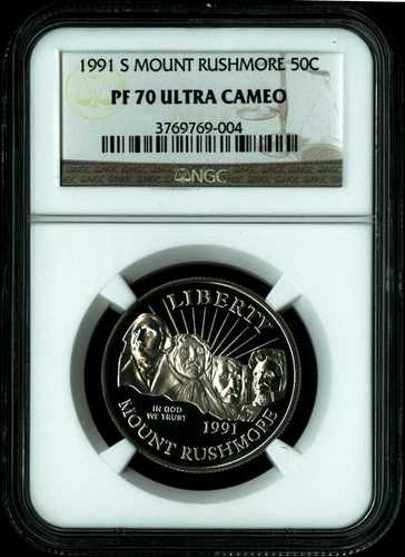 1991年 S ラシュモア山 50周年記念 ハーフダラーコイン NGC PF 70 ウルトラカメオ