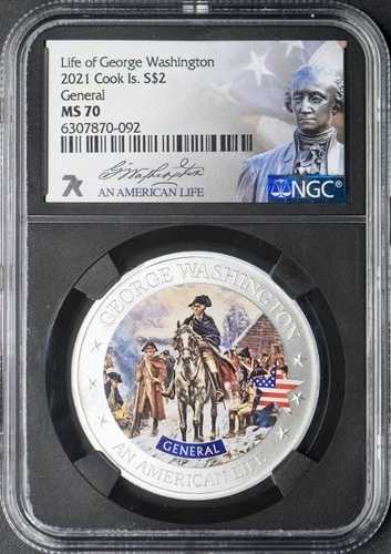 2021年 クック諸島 シルバー $2 ジョージ・ワシントン将軍 NGC 7K MS70 ?COINGIANTS?