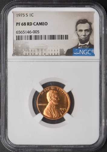 1975-S リンカーン記念館セント - NGC PF68 RD カメオ - 肖像ラベル - ?COINGIANTS?